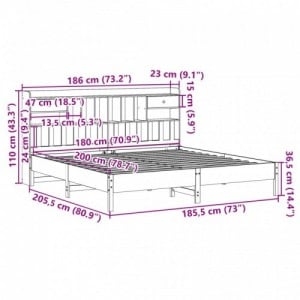 Barna tömör fenyőfa könyvespolcos ágy matrac nélkül 180 x 200cm