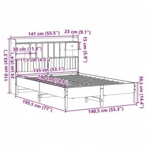 Fehér tömör fenyőfa könyvespolcos ágy matrac nélkül 135x190 cm