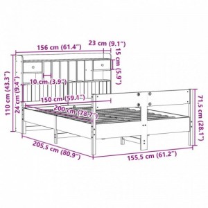 Tömör fenyőfa könyvespolcos ágy matrac nélkül 150 x 200 cm