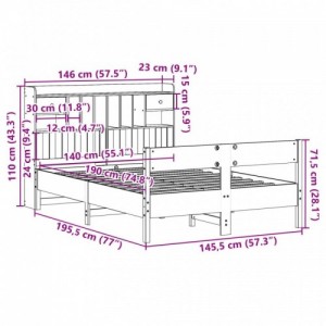 Tömör fenyőfa könyvespolcos ágy matrac nélkül 140 x 190 cm