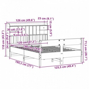 Barna tömör fenyőfa könyvespolcos ágy matrac nélkül 120 x 190cm