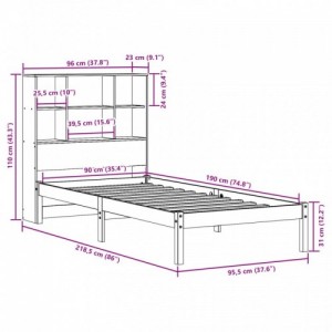 Tömör fenyőfa könyvespolcos ágy matrac nélkül 90 x 190 cm