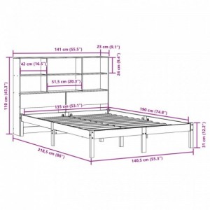 Tömör fenyőfa könyvespolcos ágy matrac nélkül 135 x 190 cm