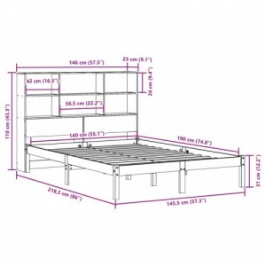 Barna tömör fenyőfa könyvespolcos ágy matrac nélkül 140 x 190cm