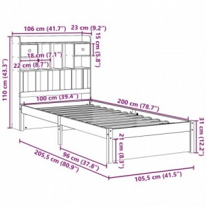 Tömör fenyőfa könyvespolcos ágy matrac nélkül 100 x 200 cm