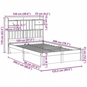 Fehér tömör fenyőfa könyvespolcos ágy matrac nélkül 120x200 cm