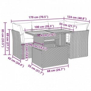 5 részes szürke polyrattan kerti ülőgarnitúra párnákkal