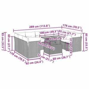 10 részes fekete polyrattan kerti ülőgarnitúra párnákkal