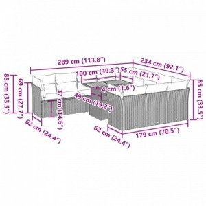 11 részes fekete polyrattan kerti ülőgarnitúra párnákkal