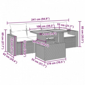 5 részes fekete polyrattan kerti kanapészett párnákkal