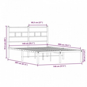 Sonoma tölgy színű fém ágykeret matrac nélkül 140 x 200 cm