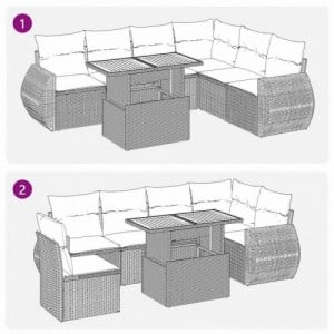 7 részes bézs polyrattan kerti ülőgarnitúra párnákkal