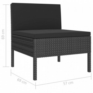 2-részes fekete polyrattan kerti bútorszett párnákkal