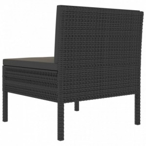 3 db fekete polyrattan kerti szék párnákkal